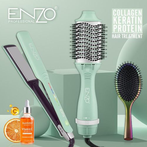 3 en 1 Styler Cheveux Bigoudi Lisseur Fers À Friser Brosse À Air Chaud Peigne Sèche-Cheveux vert